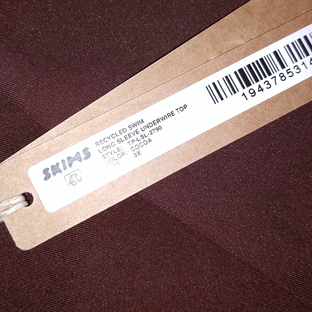 NWT SKIMS RECYCLED SWIM Long Sleeve Underwire Top Cocoa PLUS 3X